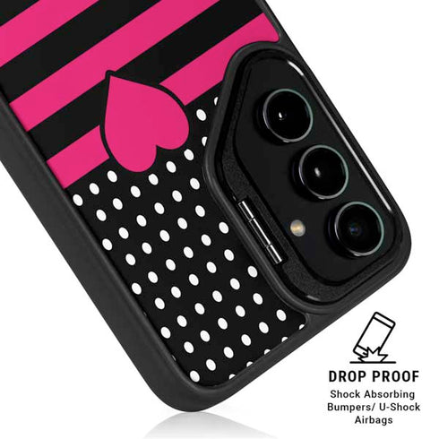 Polka Dots and Stripes Heart in Pink Galaxy S25 Kickstand Case